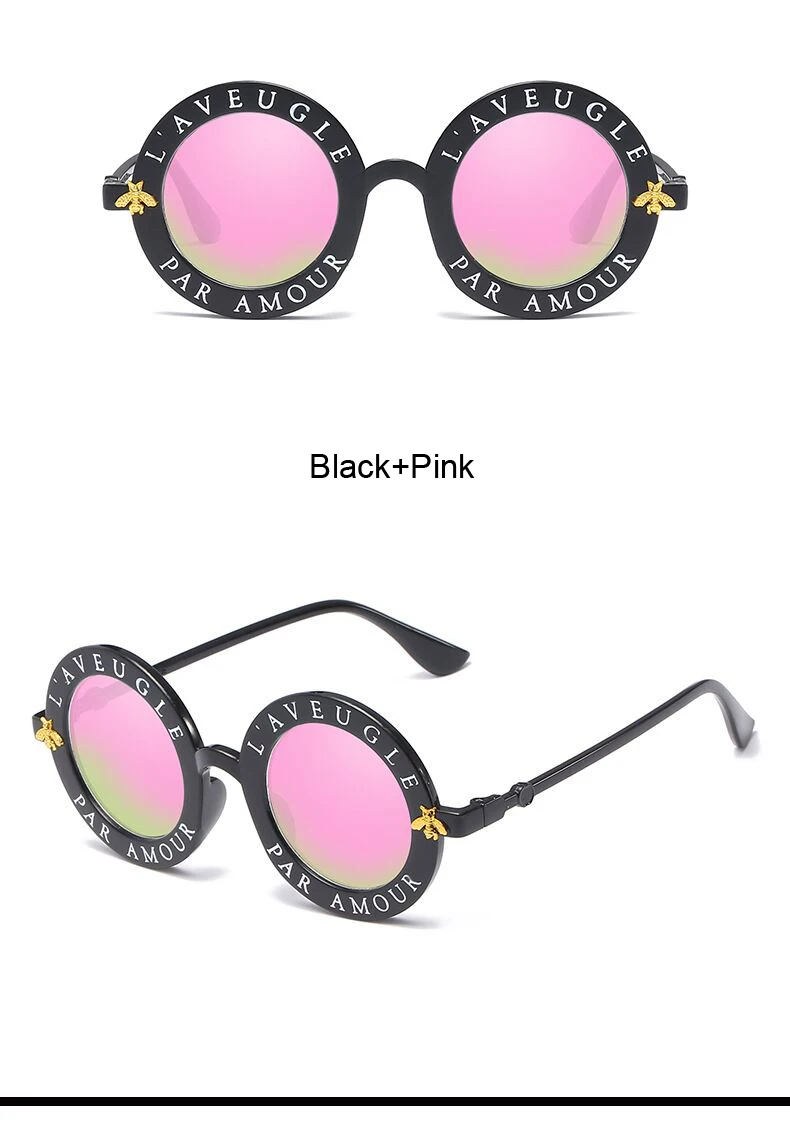 Ретро Круглые Солнцезащитные очки английские буквы маленькие пчелы Солнцезащитные очки женские Брендовые очки дизайнерские модные женские Oculos De Sol