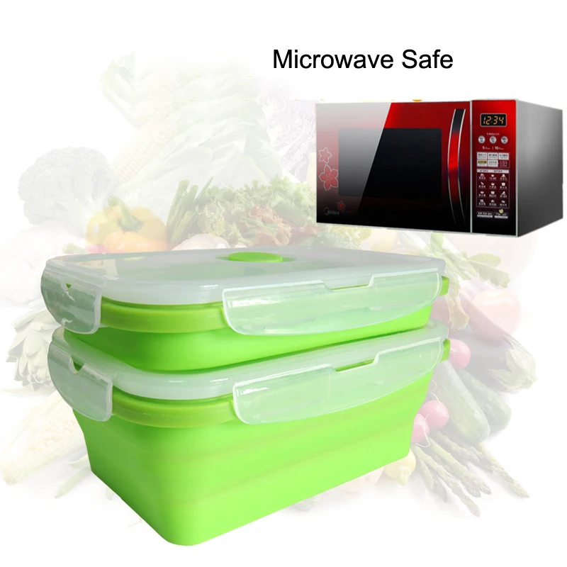 Portable Collapsible Silicone Lunch Carry tableware Box Microwave Safe