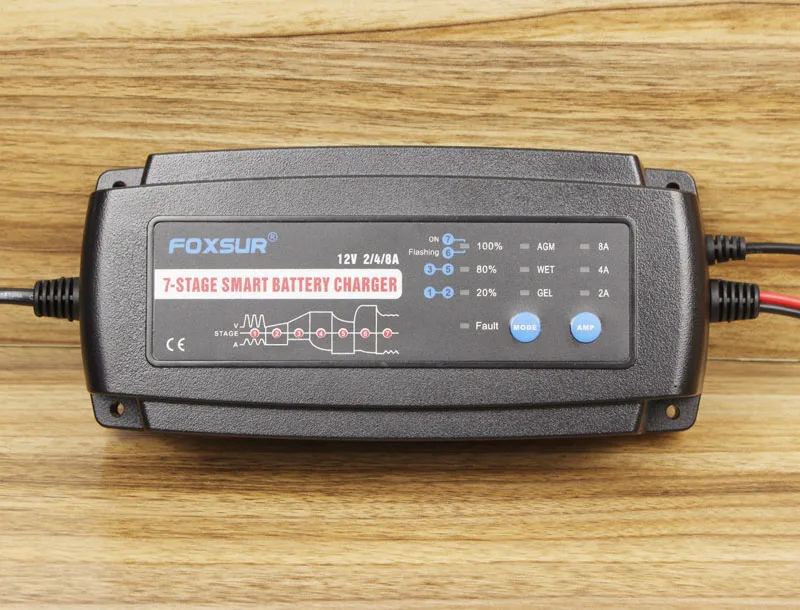 FOXSUR 12V 2A 4A 8A 7 ступенчатое умное зарядное устройство для аккумуляторов