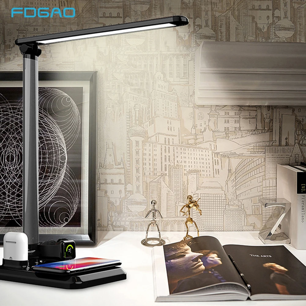 

FDGAO LED Desk Table Lamp Light Qi Wireless Charger Table Desktop USB 10W Fast Charging Pad for iPhone XS XR X 8 Samsung S10 S9