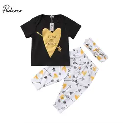 Симпатичные новорожденных для маленьких мальчиков девочек летние комплекты с буквенным принтом футболка с короткими рукавами длинные