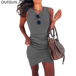 Oufisun 2019 летнее Новое однотонное тонкое платье модное женское необычное платье для вечеринки Femme сексуальное повседневное мини-платье с