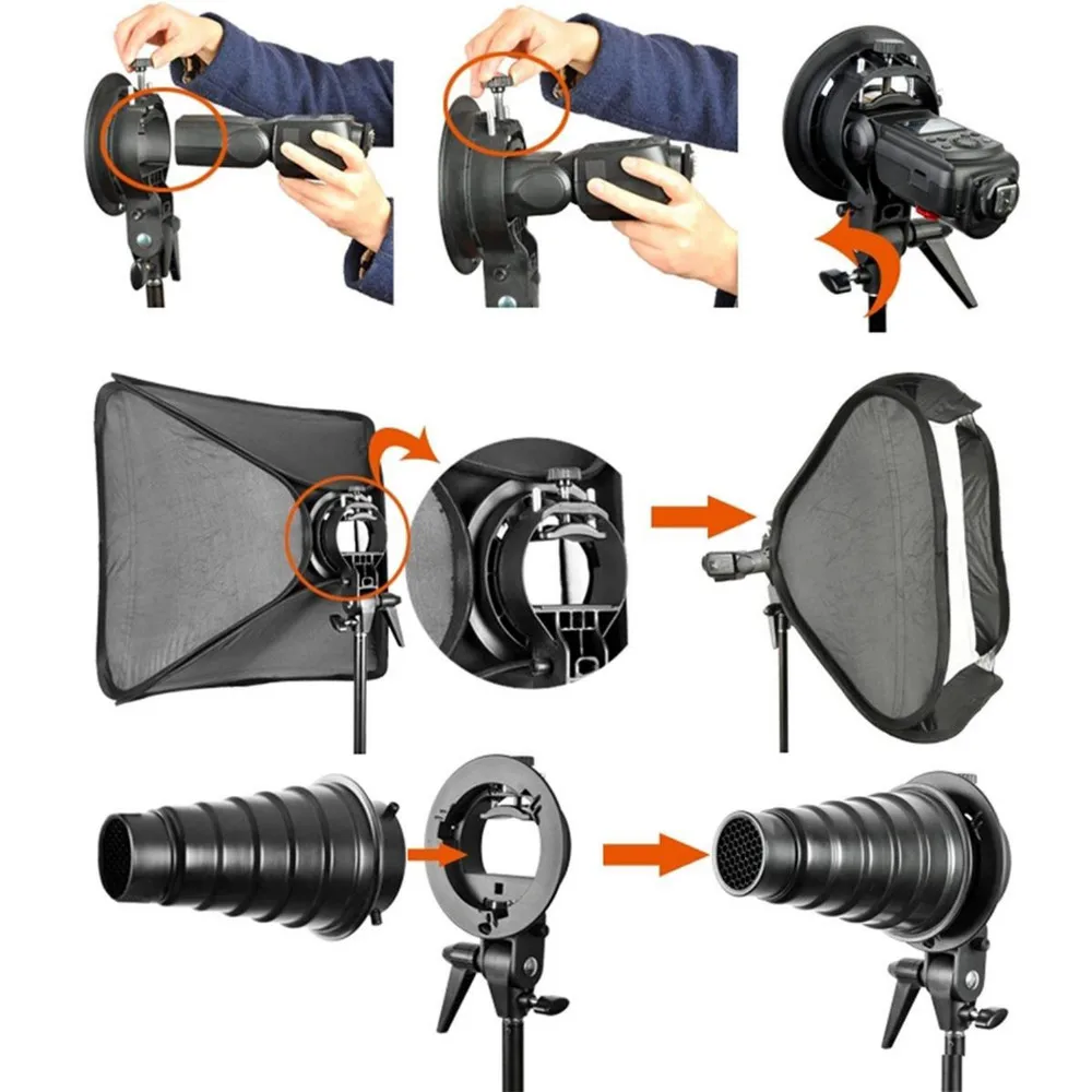 Floading-Adjustable-Godox-60-x-60cm-Flash-Softbox-Kit-with-S-Type-Bracket-Bowen-Mount-Holder (5)