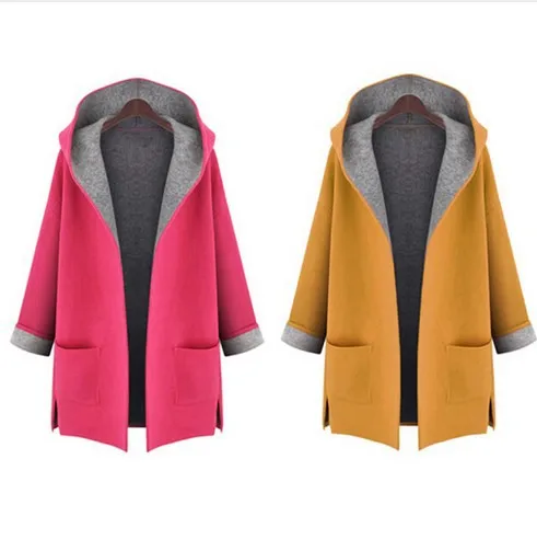 

New Autumn Winter Women Long Woolen Fashion Split Loose Woolen Coat Casual Hooded Plus Size Coat