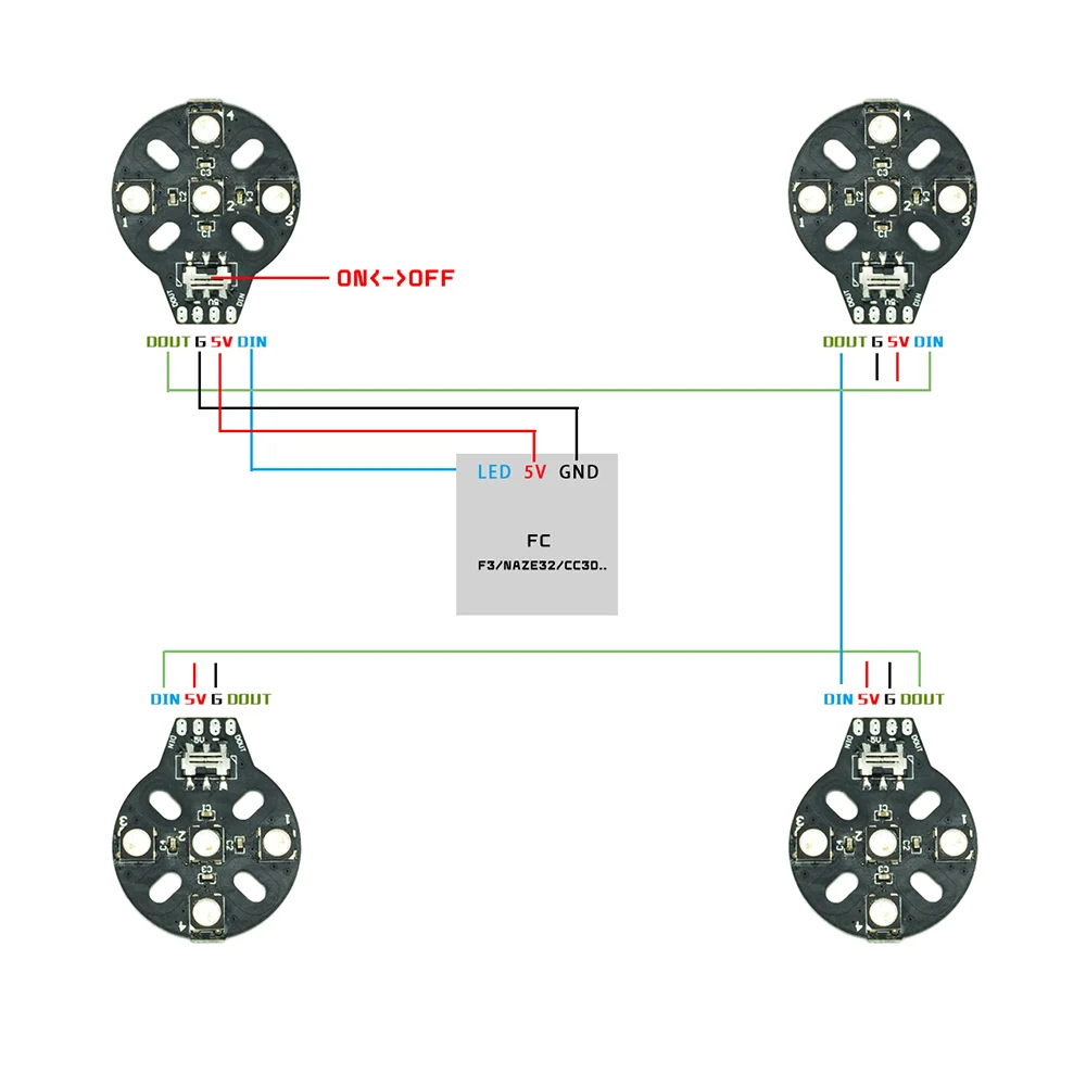 4pcs WS2812B 5V 5050 RGB Motor Led Board for Naze32 F3 CC3D Flight Control RC Racing Drone Quad LED Light Lamp Quadcopter Part (7)