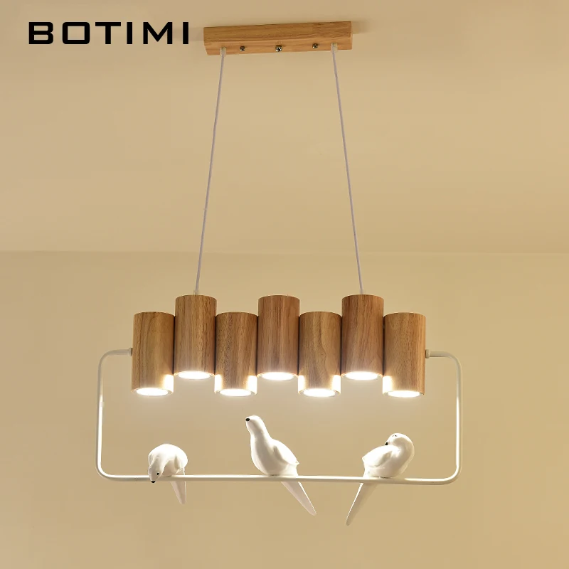 

BOTIMI White Birds Deco Wooden LED Pendant Lights For Dining Room Nordic Indoor Wood Made 220V LED Kitchen Lighting Fixturs