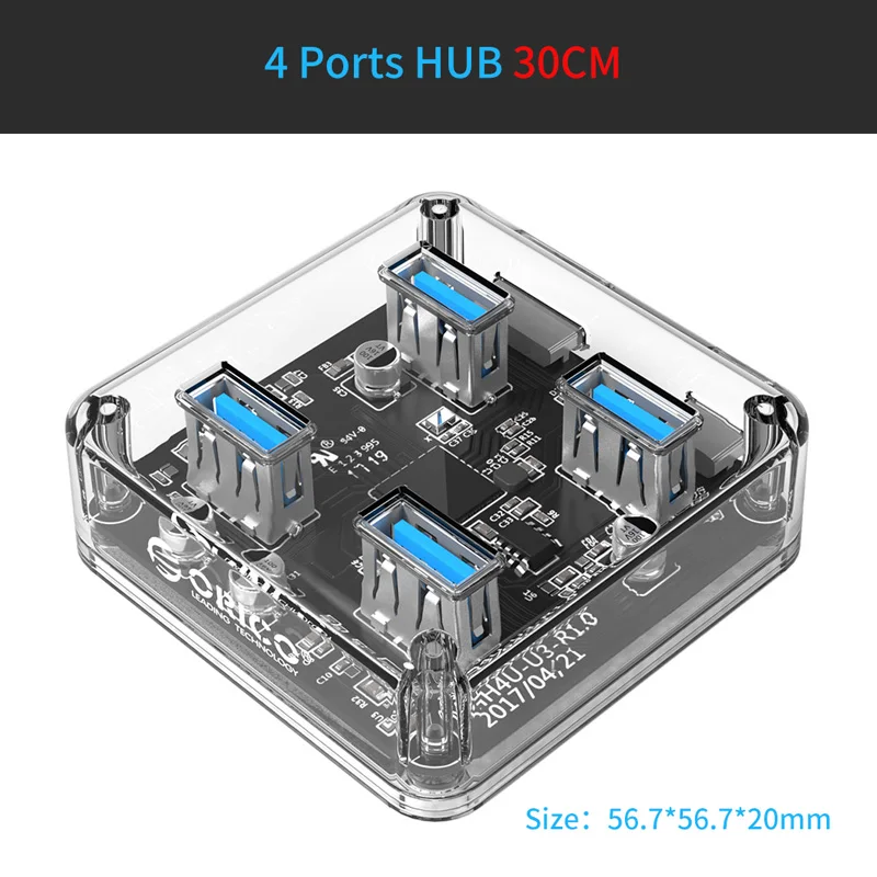 ORICO 4 порта USB3.0 прозрачный концентратор сплиттер с двумя Micro USB порт питания 5 Гбит/с 3,0 usb-хаб Поддержка OTG для Mac/Windows/Linux - Цвет: MH4U-U3-03-CR