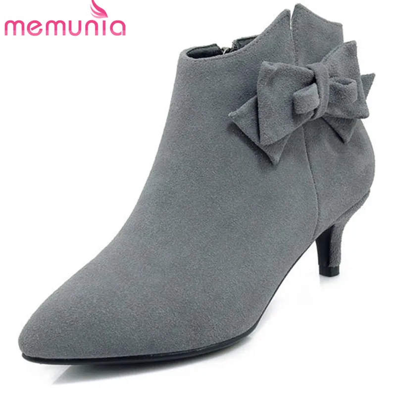 

MEMUNIA 2018 top quality suede leather ankle boots for women pointed toe elegant party shoes autumn winter high heels boots