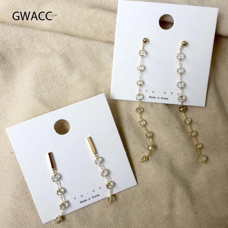 

GWACC Korea Long Crystal Drop Earrings For Women 925 Silver Needle Earrings Vintage Gold Metal Dangle Earrings Fashion Jewelry