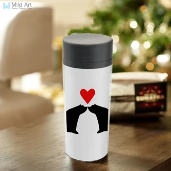 

Personalized BPA Free Plastic Insulated Drinkware Minimalist Black White Bear Lover Red Heart With Lid 300ml Water Bottles Gifts
