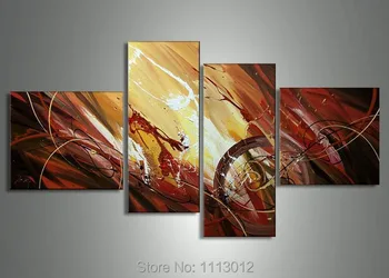 

New Modern Picture for Living Room Brown Line Landscape Letter Oil Painting On Canvas 4 Panel Arts Sets Home Abstract Wall Decor