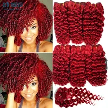 Summer hot sale Virgin kinky curly hair 6 bundles with closure curly wave Red color 8 inch short haircuts Rosa hair products