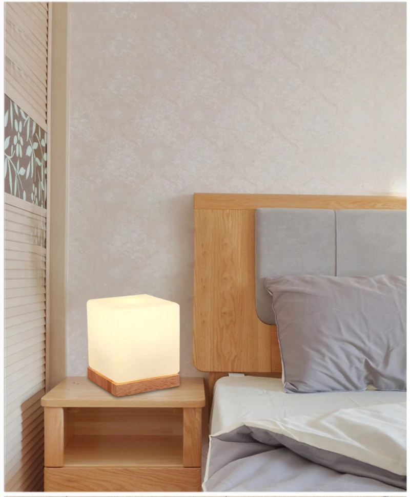 Modern Simplicity Style Wooden Table Lamp Living Room Bedroom Beside Reading Night Light   Retro Polyhedron Indoor Desk Light (10)