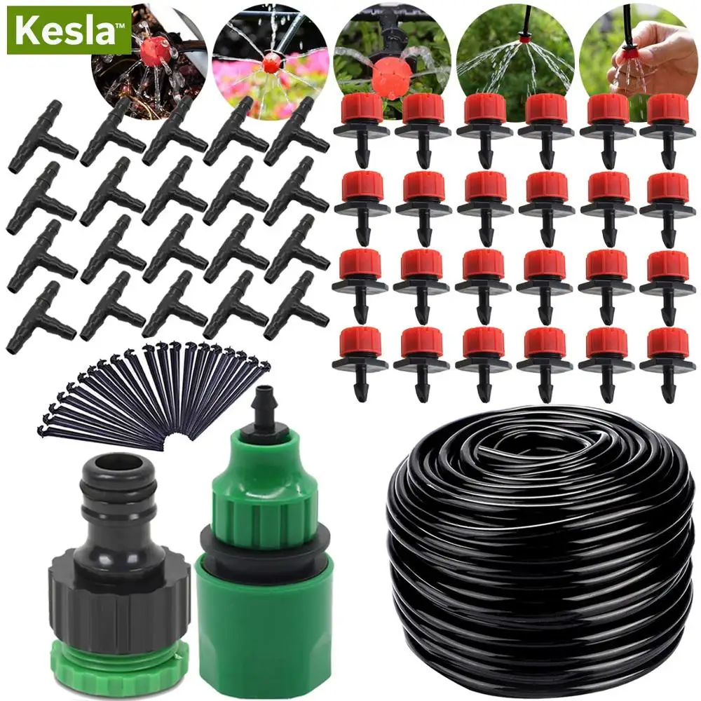 

82Ft 25m Garden Automatic Micro Drip Irrigation Watering System Kit 4/7'' Hose & Adjustable Nozzle Mistering Dripper Greenhouses