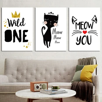 

Free shipping 3 pieces fashion cartoon European crown coffee cat picture canvas decorative home art wall poster no frame FA325