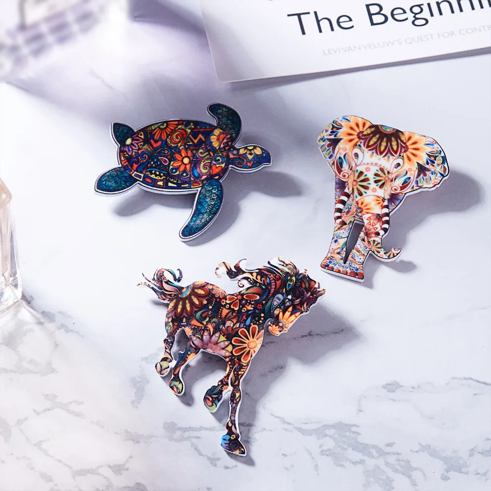 Acrylic Printing Flower Animal Birds Horse Tortoise Cat Eagle Elephant Brooch Pin Jewelry For Women Men Costume Brooches Pins Acrylic Printing Flower Animal Birds Horse Tortoise Cat Eagle Elephant Brooch Pin Jewelry For Women Men Costume Brooches Pins