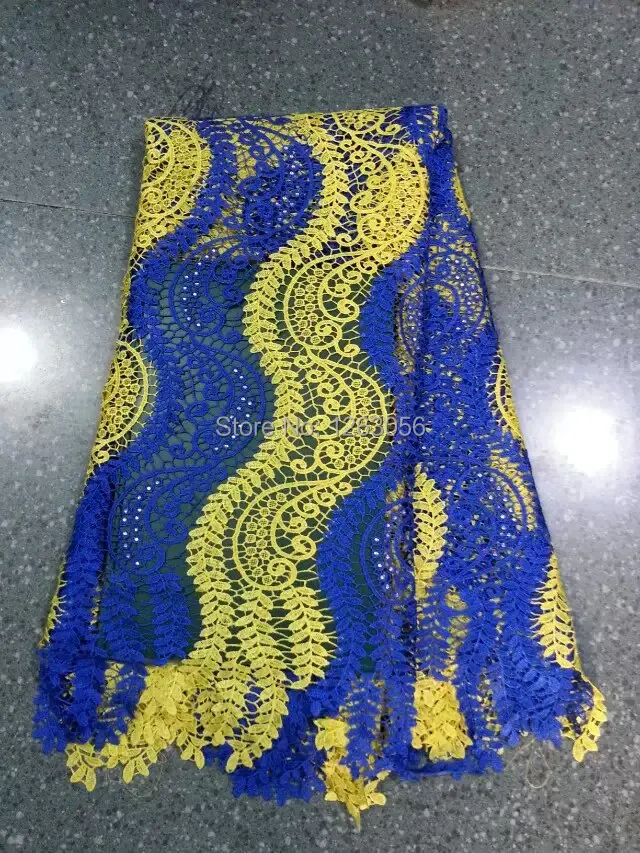 

New Fashion polyester blue guipure lace fabric high quality African cord lace water soluble chemical fabric material for sewing