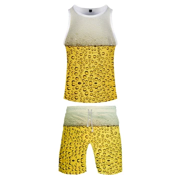 

Oktoberfest Beer Day Fashion Summer Harajuku 3D New Harajuku Streetwear two piece set Tank Tops+shorts Fashion Summer Men Set