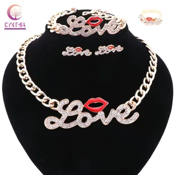 

Fashion African Beads Jewelry Set Exquisite Carved Dubai Gold-color lOVE Pendant Jewelry Set Nigerian Wedding Bridal Bijoux