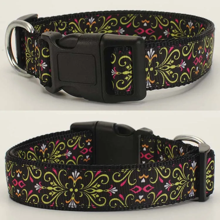 Поводок для собак, ошейник для собак, ремень безопасности, брелок для ключей нейлоновый ремень, 1 дюйм балк Цветы лента с рисунком - Цвет: collar L 26 to 36cm