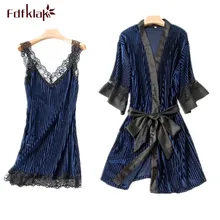 Fdfklak Модный женский халат осень зимний банный халат Женская Повседневная Домашняя одежда сексуальные кружевные халаты и халаты комплект