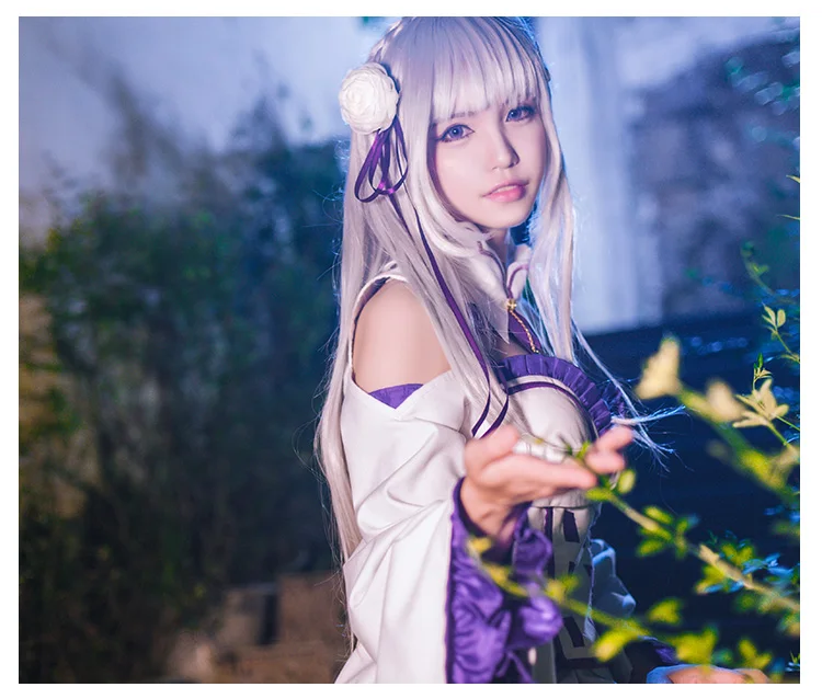 New ReZero kara Hajimeru Isekai Seikatsu Emilia Cosplay Costume Fancy Dress+Elf Ears Halloween Adult Costumes for Women (28)