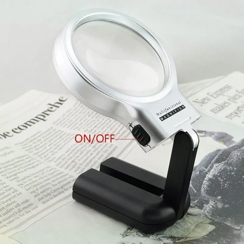 3X Illuminated Handheld Magnifier Collapsible Magnifying Glass LED