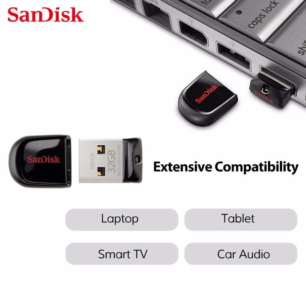 SanDisk Fit CZ33 супер мини USB флеш-накопитель 64 ГБ USB 2,0 флеш-накопитель 32 Гб карта памяти s 16 Гб U дисковый накопитель