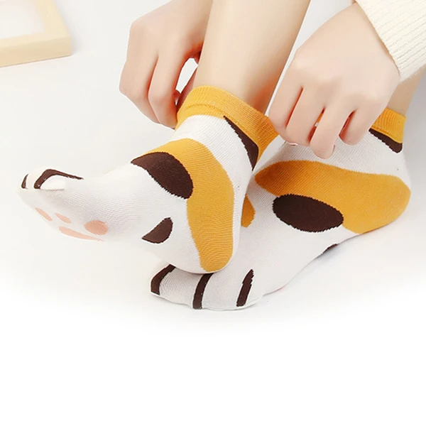 

Women's Cute Kitty Cat Paws Socks With Paw Prints On Toes, Crew 4 Pair Set
