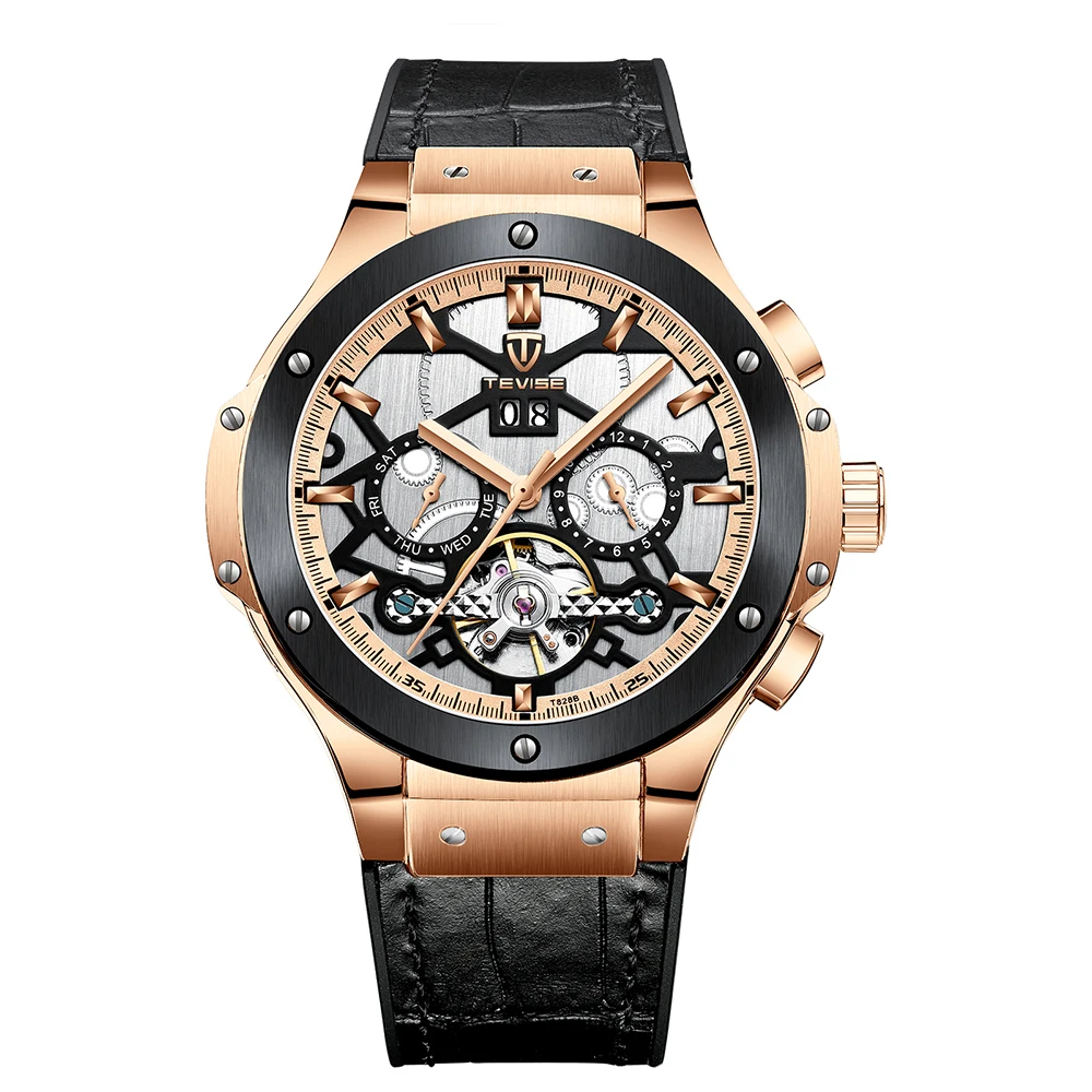 TEVISE Wristwatch Mens Big Men Automatic Mechanical Watch Man Week Month Calendar Rubber Male Clock Watch For Men T828B 2020