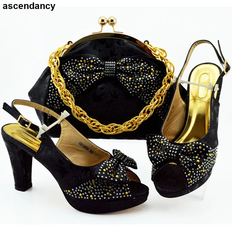 

Shoes and Bag Set African Sets 2019 African Women Party Shoes with Bag Set Decorated with Rhinestone Ladies Sandals with Heels