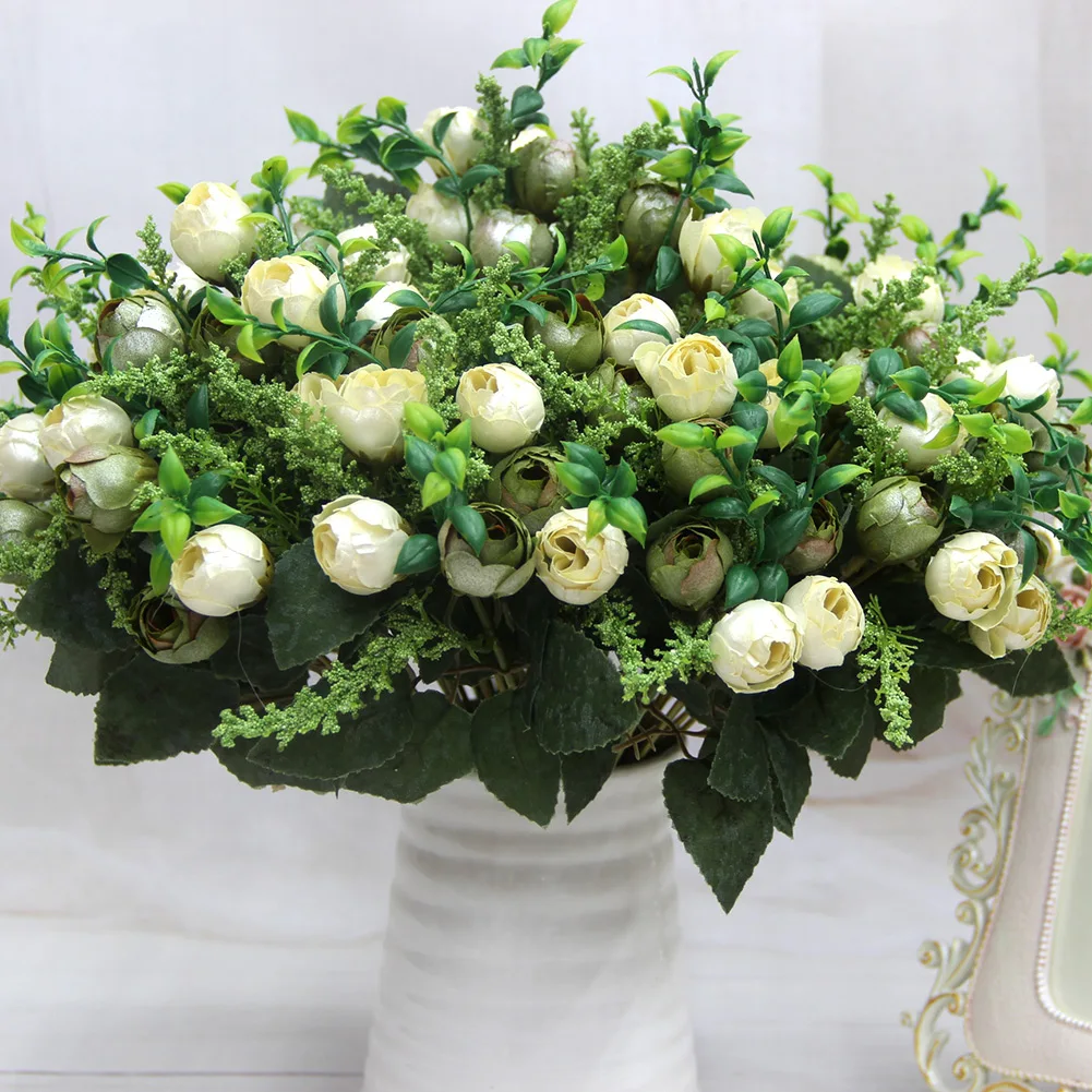 

Rose Tea Bud Bouquet Pearl Artificial Silk Flowers Flower Arrangement