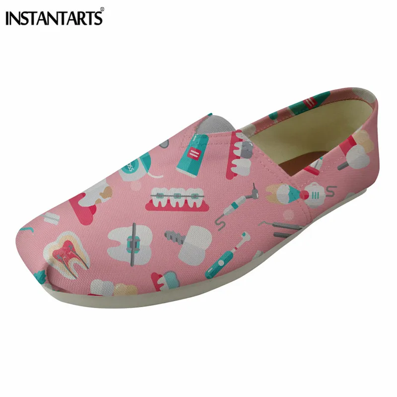

INSTANTARTS Dental Equipment Print Summer Flat Shoes Woman Fashion Slip On Walking Shoes Casual Canvas Loafer Shoes for Girls