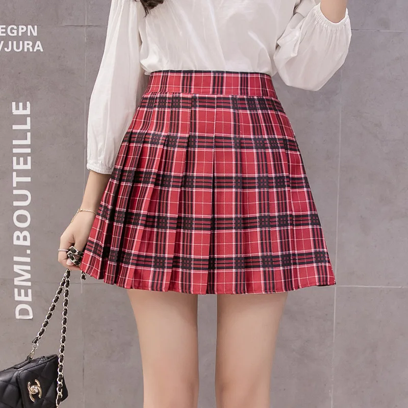 

2019 Summer Fashion Preppy High Waist Women Pleated Skirt Wind Cosplay Plaid Skirt Casual Loose Kawaii Sexy Short Mini Skirts