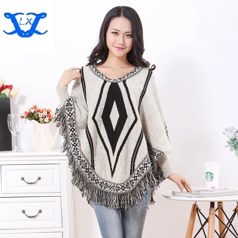 

2018 Women Sweater Pullover Tassel Sweaters Bat-wing Sleeve Gilet Manche Longue Sueter Winter Ropa Mujer Cloak
