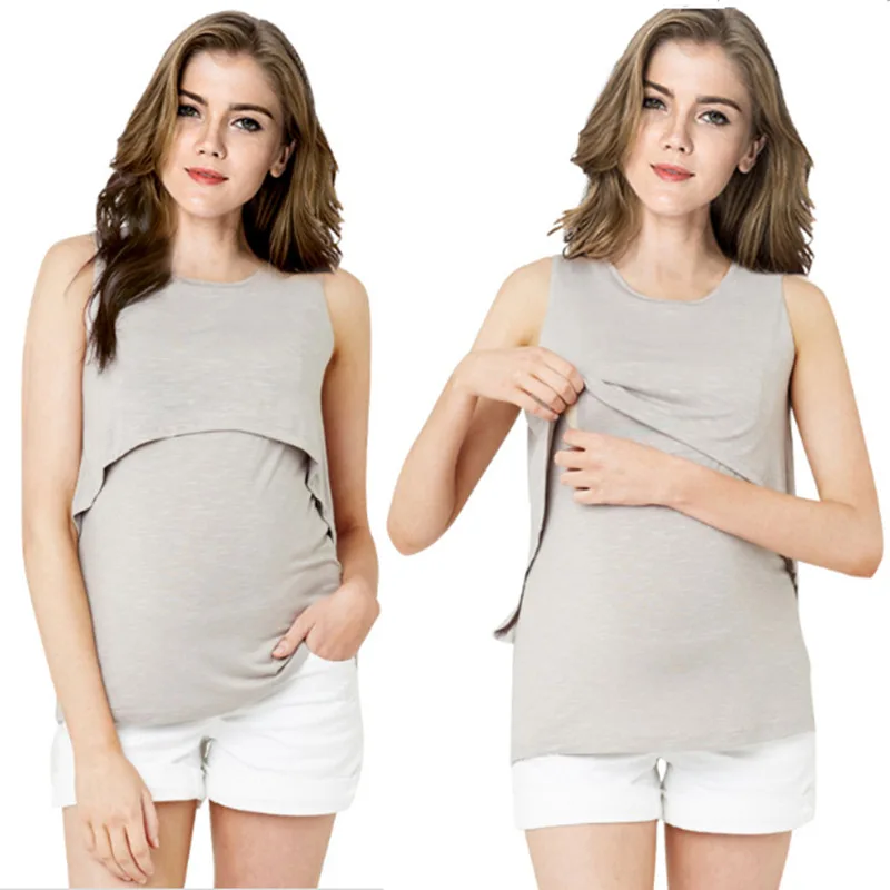 Летняя одежда для беременных майки для беременных Топ грудного вскармливания Одежда для беременных Для женщин кормящих Топы; футболки - Цвет: Gray