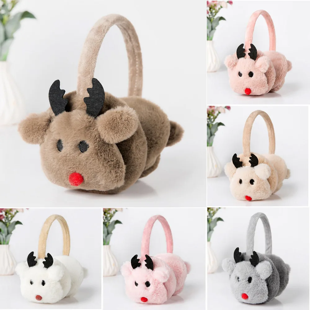 New Year Lovely Unisex Baby Cartoon Elk Christmas Design Windproof Warm Adjustable Earmuffs Antifreeze Baby Care Dropshipping