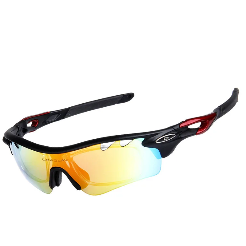 Высококачественные поляризационные тактические очки с 5 линзами, УФ-защита, велосипедные солнцезащитные очки, походные очки, очки для охоты, рыбалки, вождения - Цвет: black red