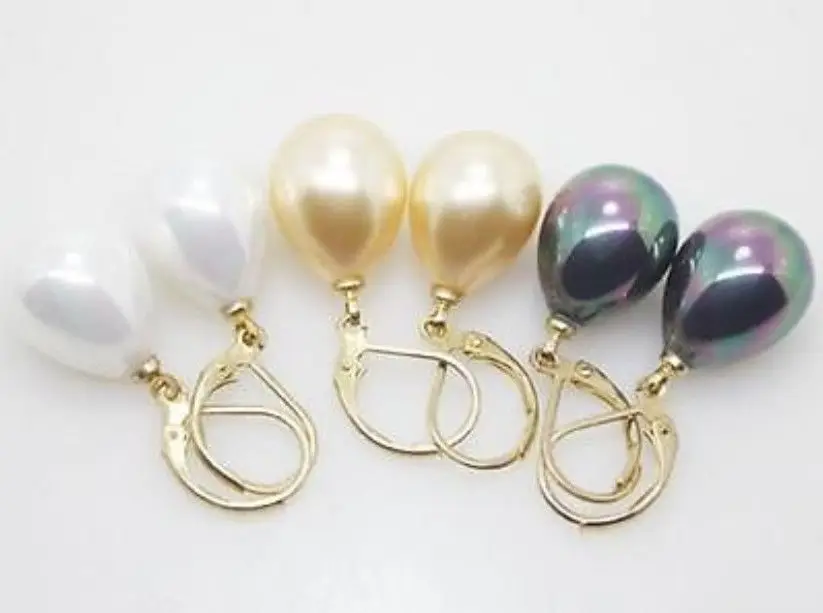 

Free Shipping >>>> 3 pairs AAA 12X16MM White Yellow Black Shell Pearl Earrings