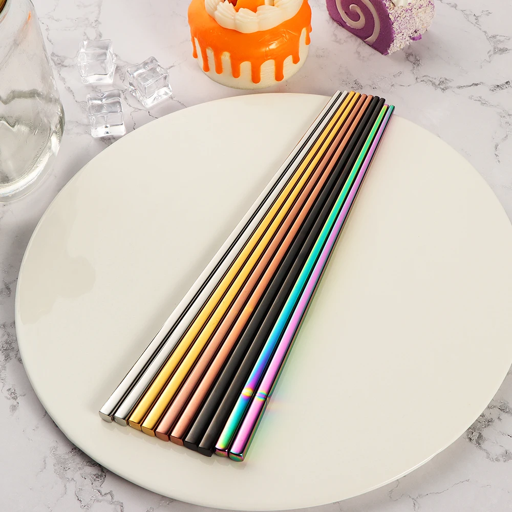 

Rainbow Upscale Dinnerware Chopsticks 304 Mirror Stainless Steel Tableware Anti scald Reusable Chopsticks Tableware