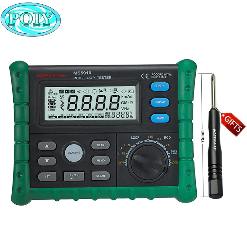 

MASTECH MS5910 RCD/Loop Resistance Tester Circuit Trip-out Current/Time Detector with USB Interface