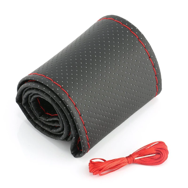 

PU Leather Anti-Slip Car Auto Steering Wheel Cover DIY Needle & Red Thread Sets
