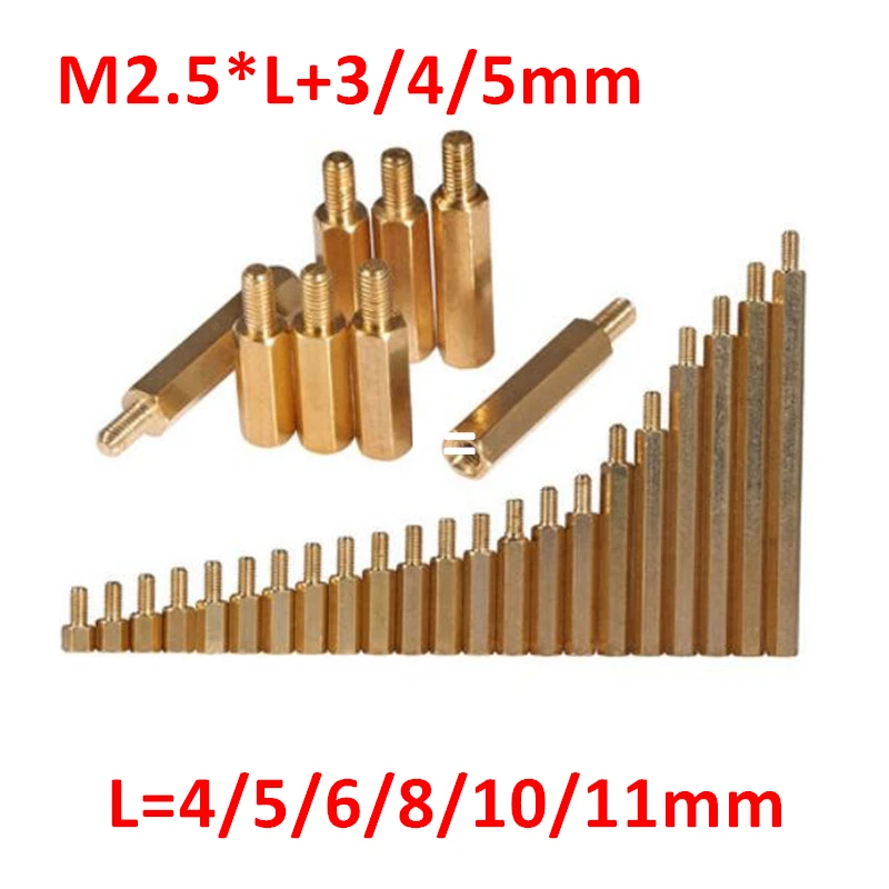 100pcs M2.5 Hex Brass standoff spacer Male Female Hexagon Stud Spacers Brass Hollow Pillars PCB