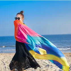 Удлинить Для женщин шарф из шелк-как с принтом радуги лето-осень женский Scraf Шаль женские шарфы Путешествия Пляж пашмины шаль Foular
