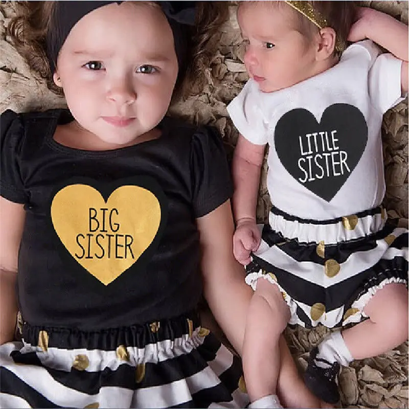 Newborn Baby Kids Sisters Letters Heart Matching Clothing Romper Pants
