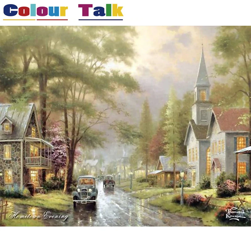 

Painting by Numbers DIY on Canvas Painting Calligraphy Landscape Oil Coloring by Numbers Pictures Wallpapers Small Town P-0032