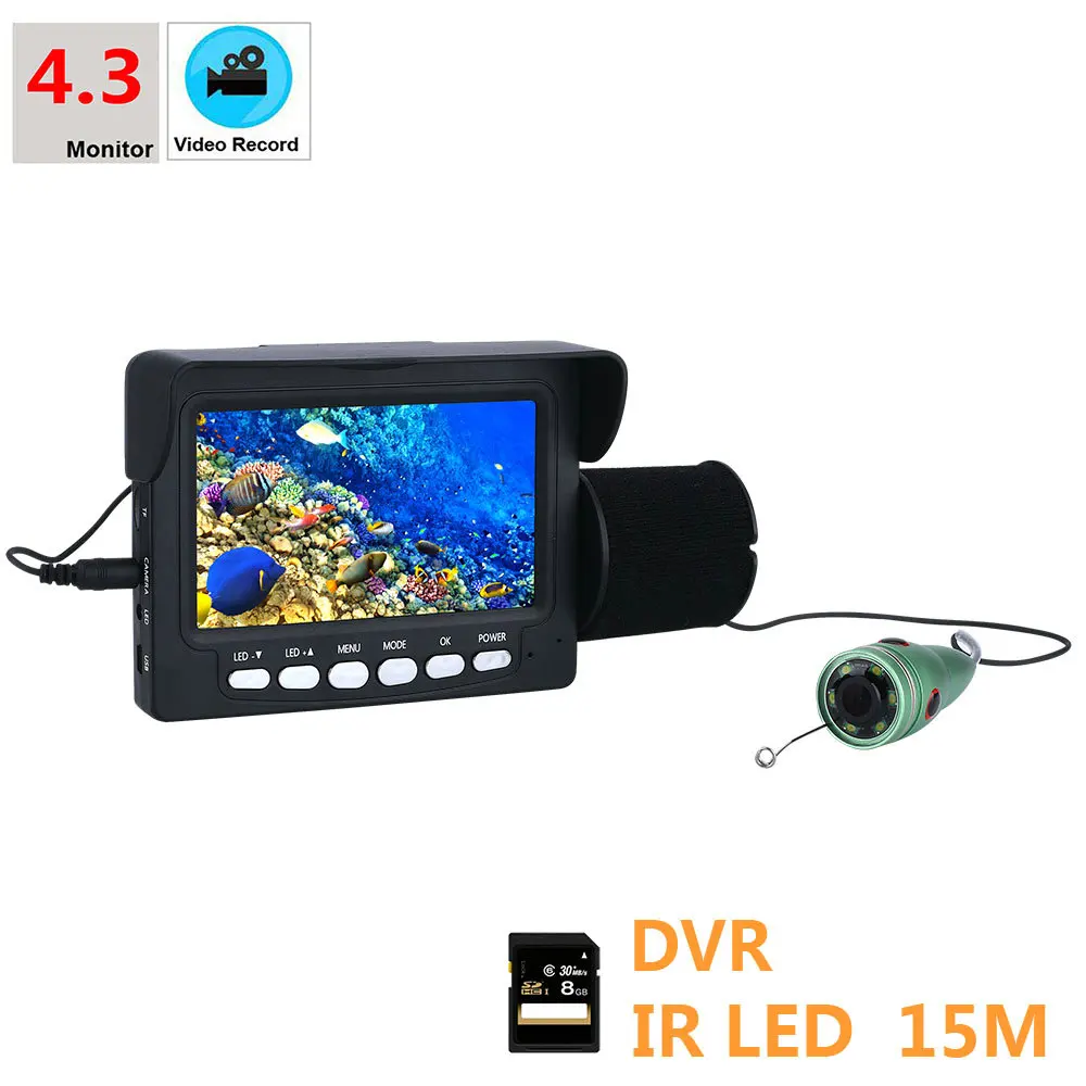 

15M 4.3" Inch DVR Recorder 1000tvl Underwater Fishing Video Camera Kit 6 PCS LED IR Lights Video Fish Finder