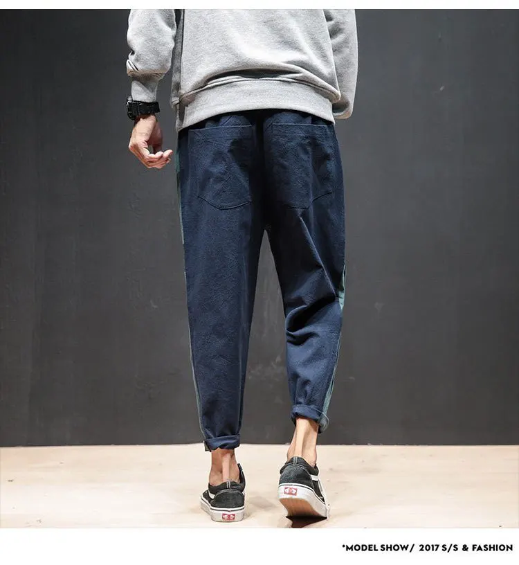 New Comfortable Cotton Pants Men Fashion Spring Side Stripe Patch Design Mens Baseball Pant Mid Waist Plus Size Men's Trousers 12