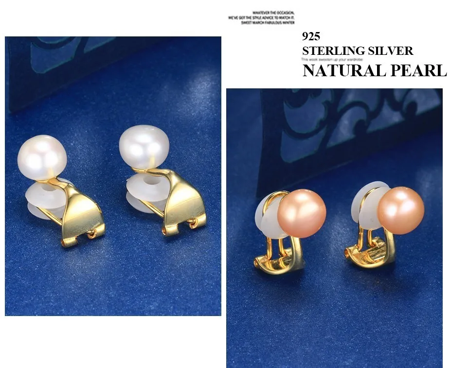 Dainashi god and silver color classic simple modish 925 sterling silver pearl earring with ear clip fine jewelry for women