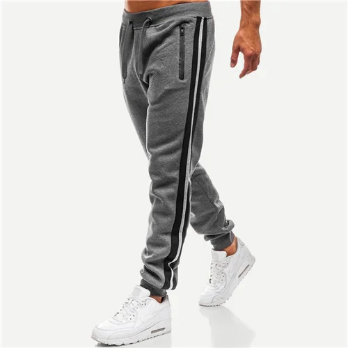 SweatyRocks мужские полосатые боковые брюки с завязками на талии уличная Зауженные спортивные брюки модные повседневные серые брюки и брюки - Цвет: Серый